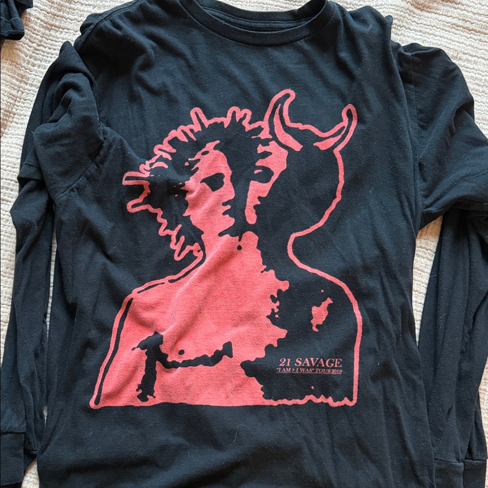 21 Savage I Am I Was Black and Red Graphic Long Sleeve Shirt